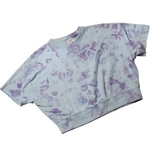 PINK Victoria's Secret Tie Dye Cropped Sweatshirt Blue Purple XS Short Sleeve